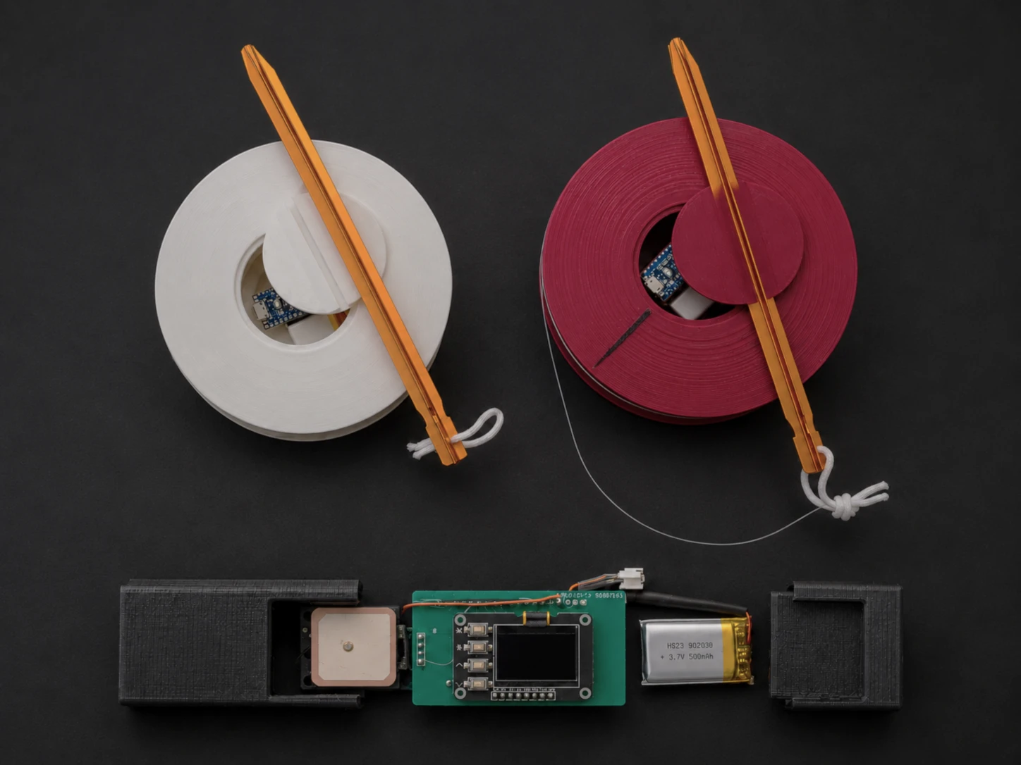 Real-time water beacon prototypes and internal electronic components